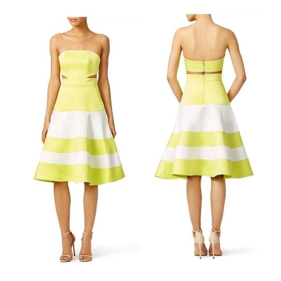 Alexis | Simona Strapless Satin A-Line Cutout Dress Black White Size XS - Picture 2 of 11